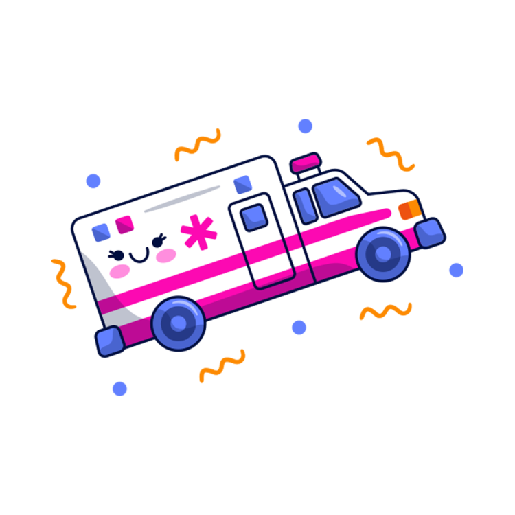 an ambulance with a smiley face on it
