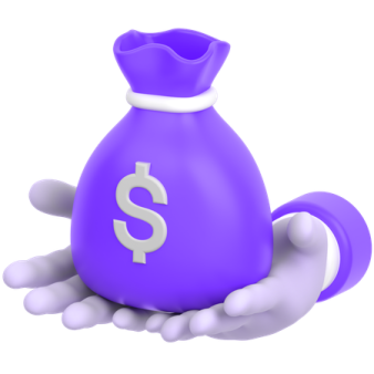 a purple bag with a dollar sign on it