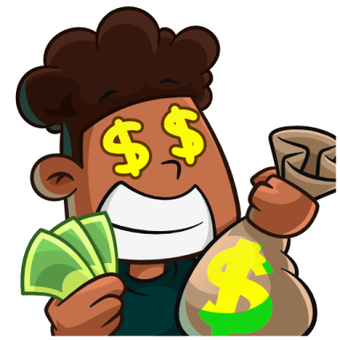 a cartoon boy with money in his hand