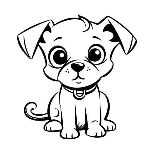 a cartoon dog with big eyes sitting down