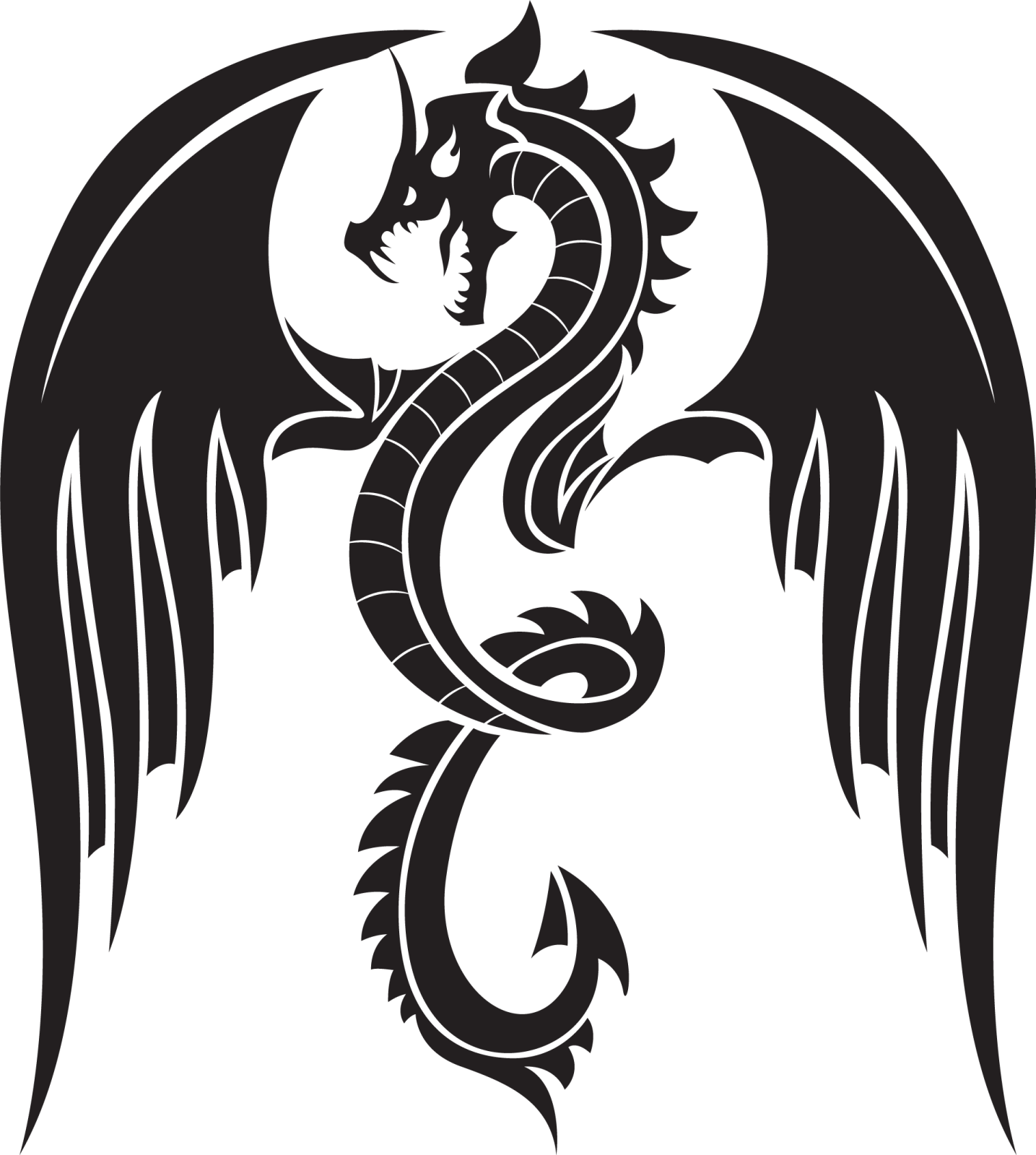 a black and white dragon tattoo design