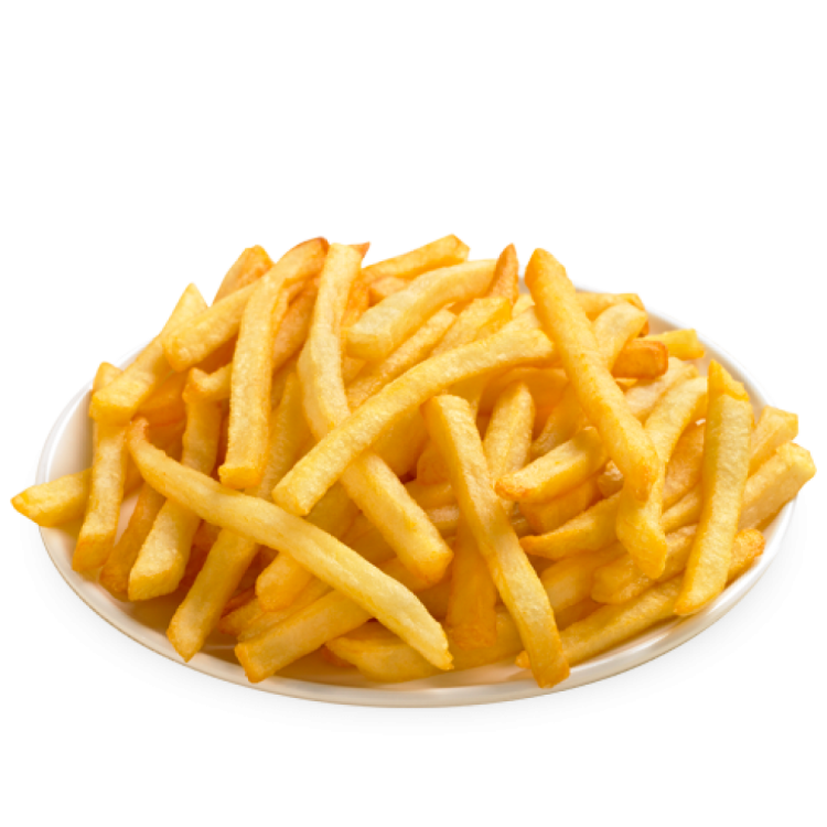 a plate of french fries on a white background