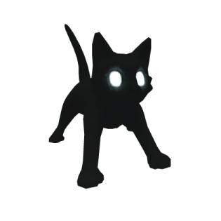 a small black cat with glowing eyes