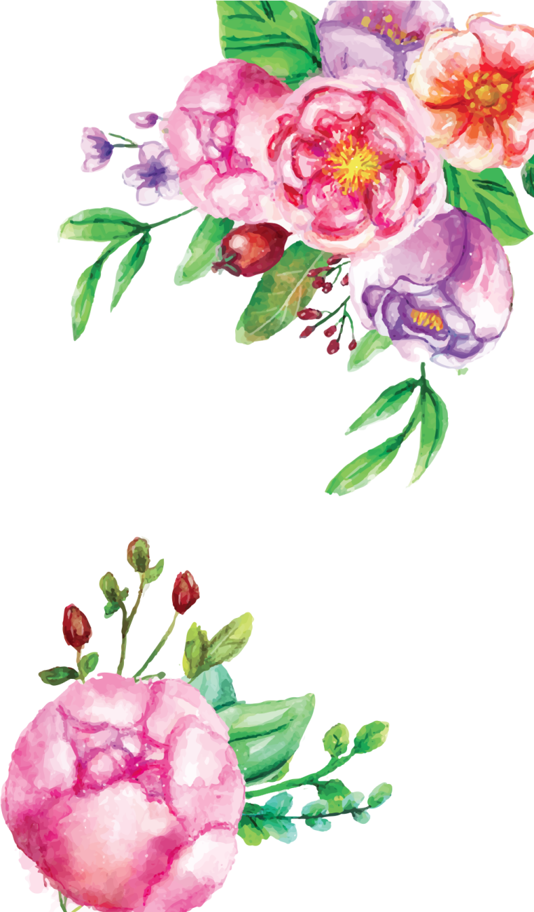 a watercolor painting of pink and purple flowers
