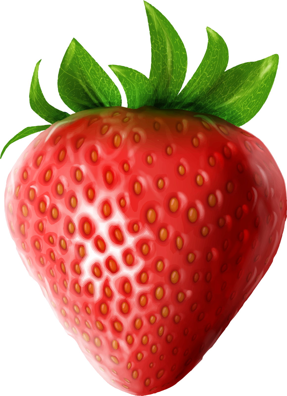a red strawberry with green leaves on top