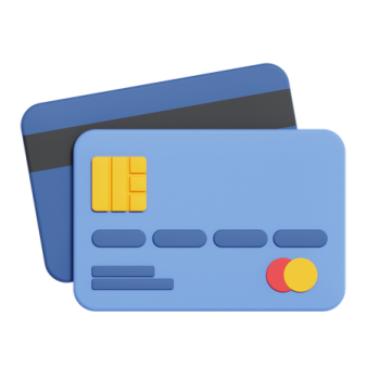 two credit cards, one blue and one yellow