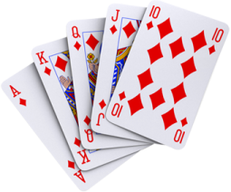 four playing cards on a white background