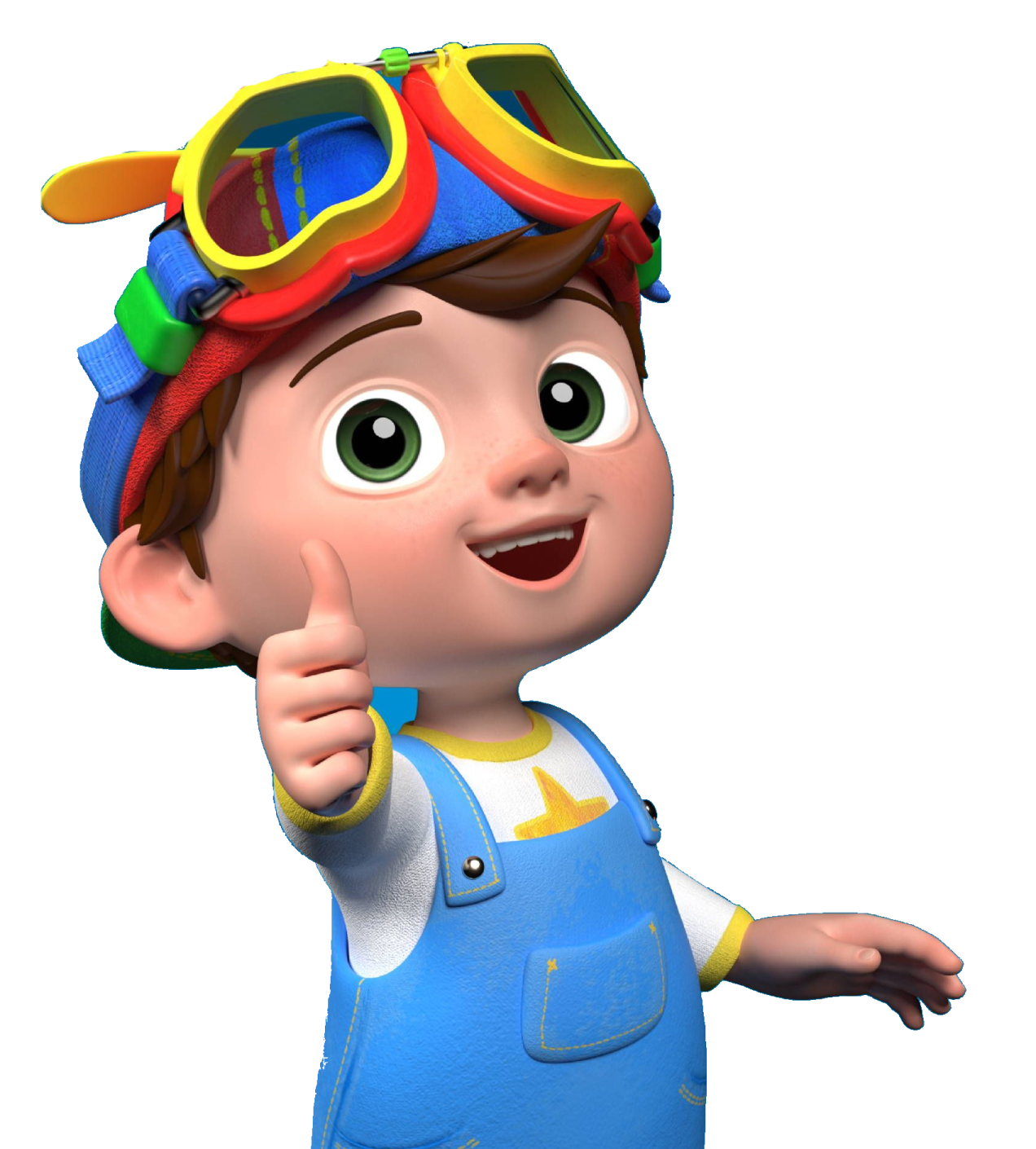 a cartoon boy in overalls and goggles