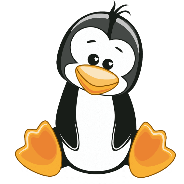 a cartoon penguin with hearts on its feet