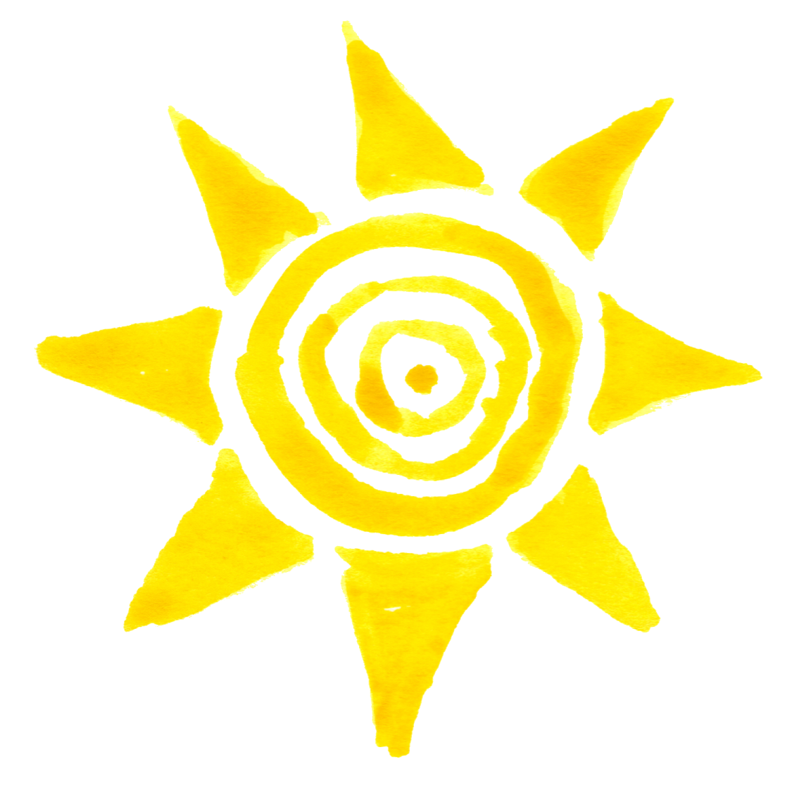 a watercolor drawing of a sun on a white background