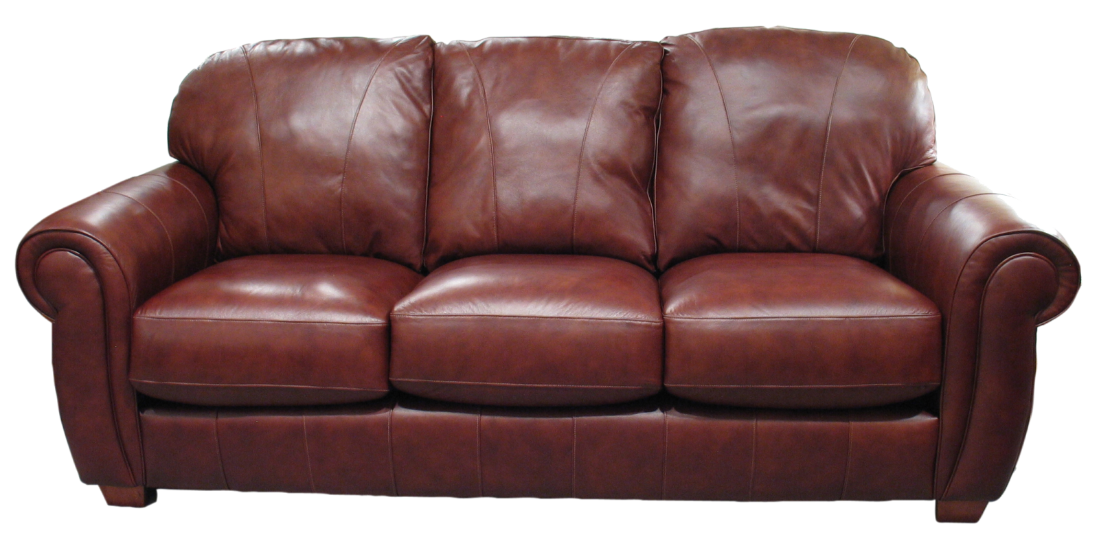 a brown leather couch on a white background
