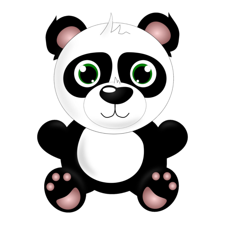 a panda bear with green eyes sitting down
