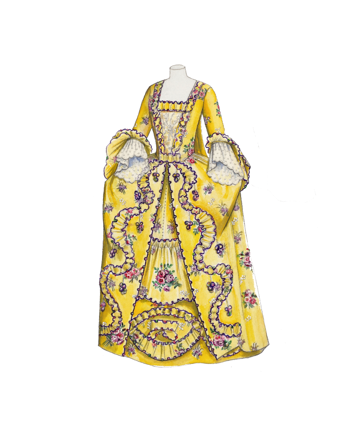a drawing of a yellow dress with flowers on it