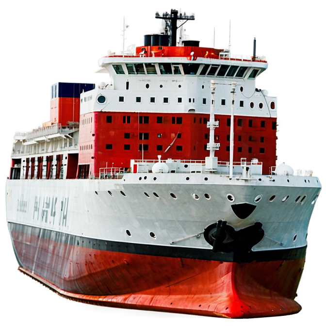 a large white and red ship