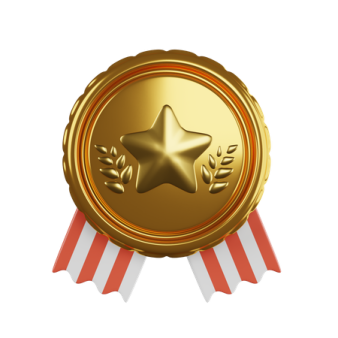 a gold medal with a red ribbon around it