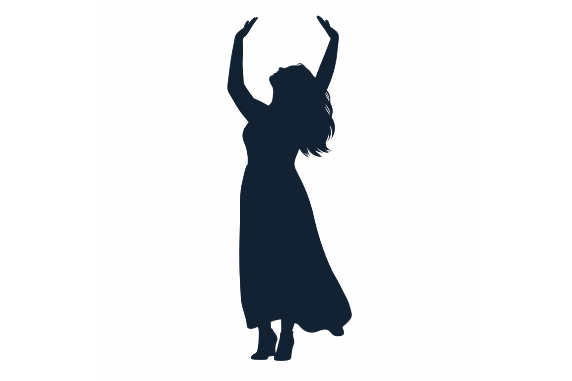a silhouette of a woman in a long dress