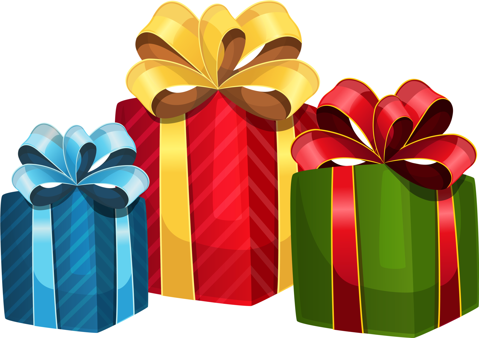 three gift boxes with bows and ribbons