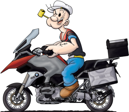 a cartoon character riding on a motorcycle