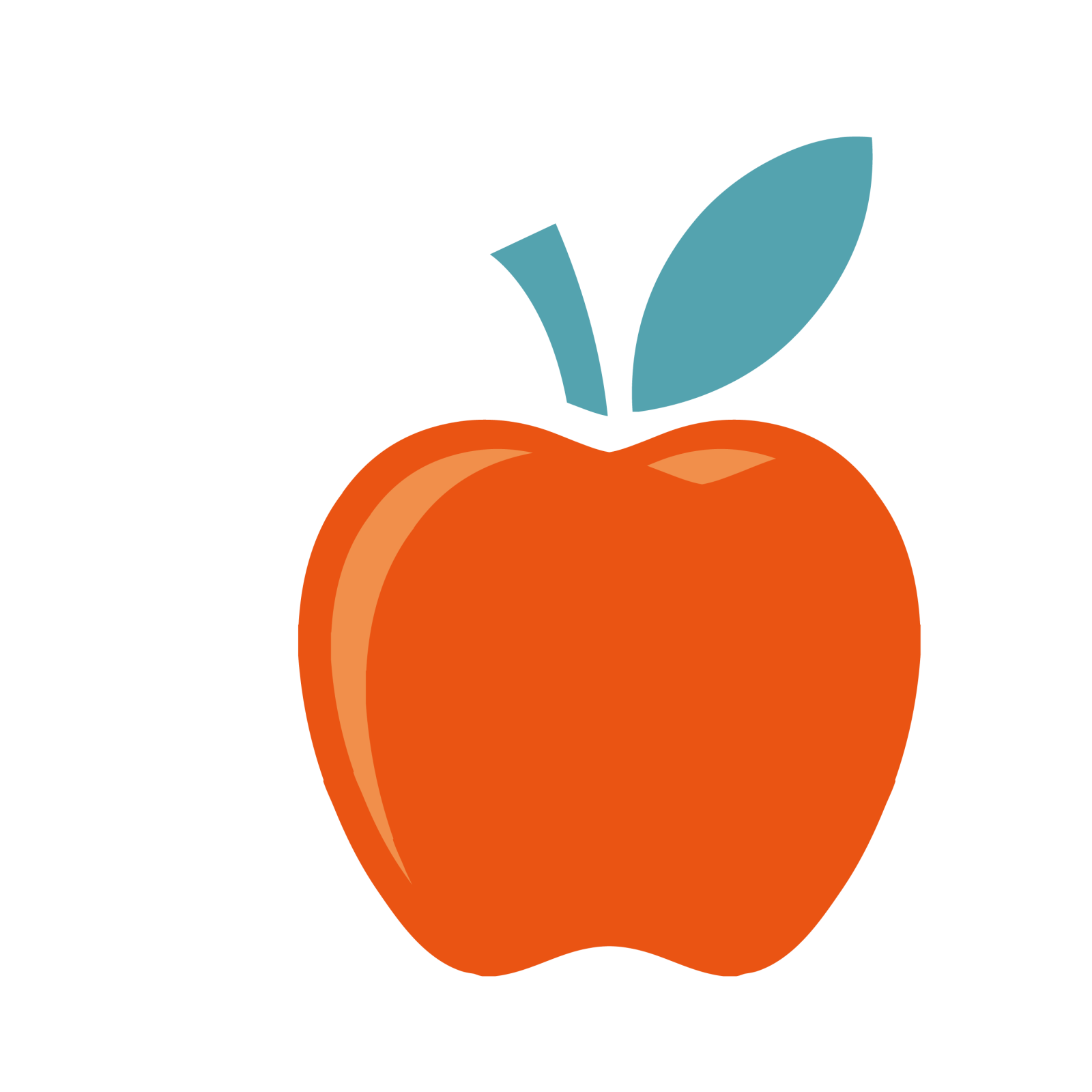 an orange apple with a leaf on top
