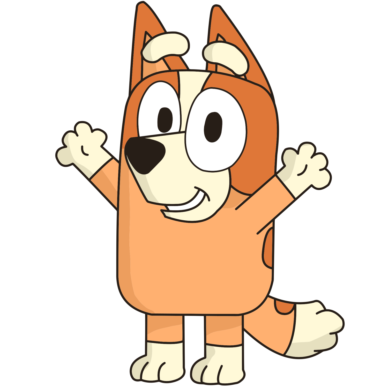 a cartoon dog with its arms up