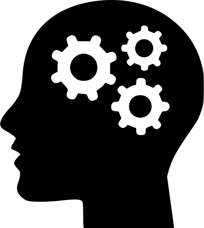 a silhouette of a man's head with gears in the brain