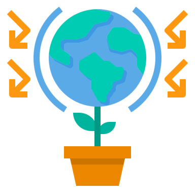 the earth in a pot with arrows around it