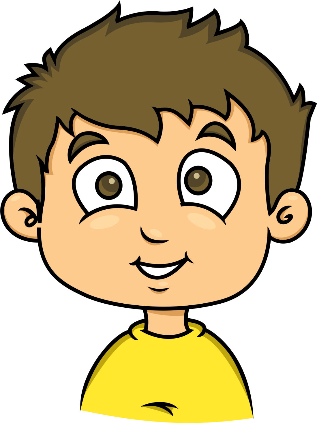 a boy with brown hair and yellow shirt