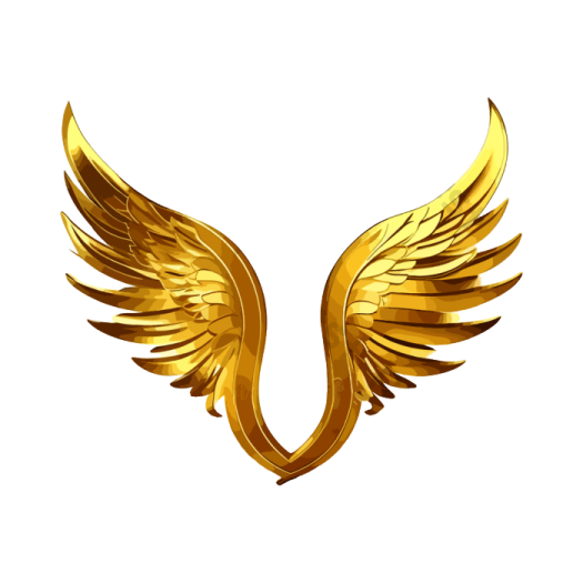 a golden angel wings on white background
