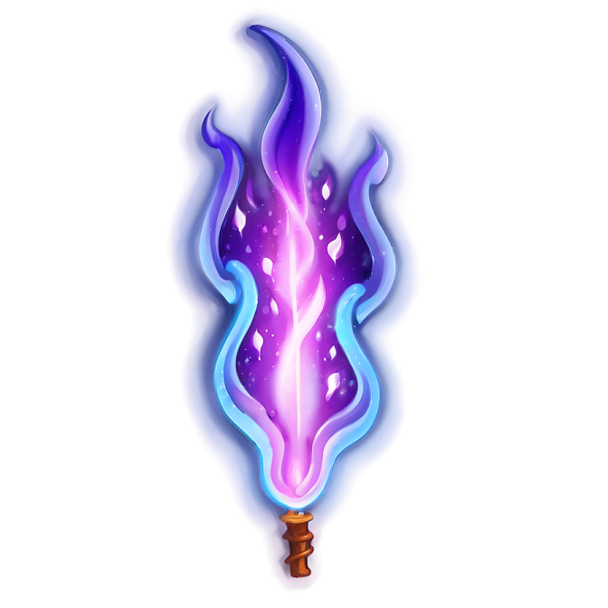 a purple flame with blue flames on it