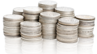a pile of coins on a white background