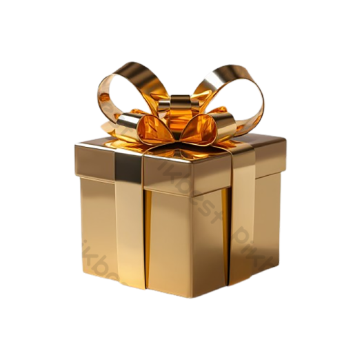 a gold gift box with a bow