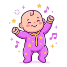 a baby in a purple suit with stars around it