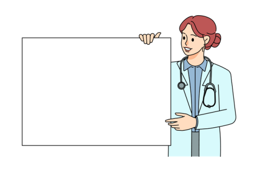 a doctor pointing at a blank sign