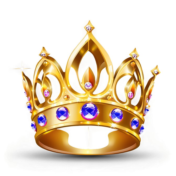 a golden crown with blue and pink stones