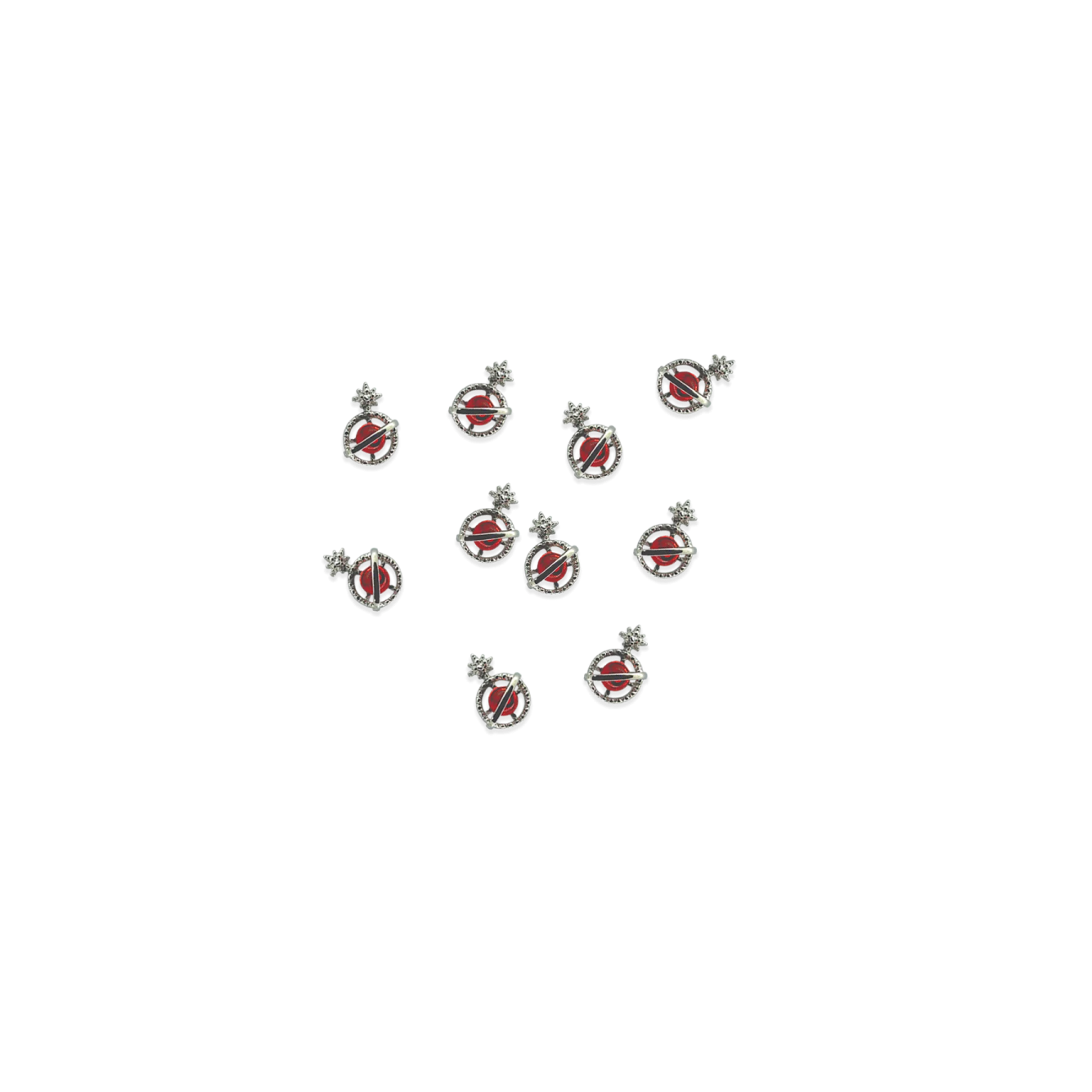 a set of six red and white enamel buttons