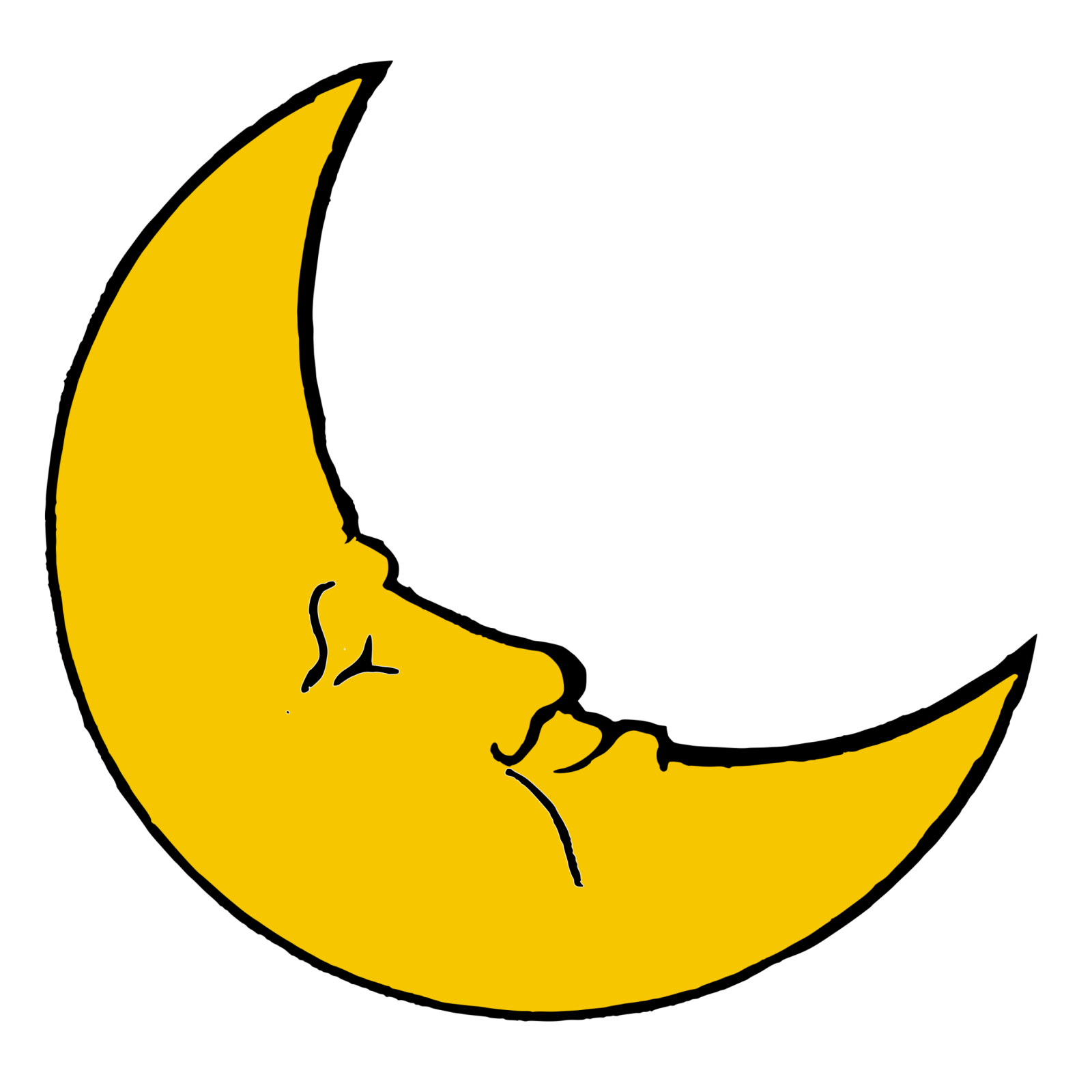 a yellow crescent with a face drawn on it