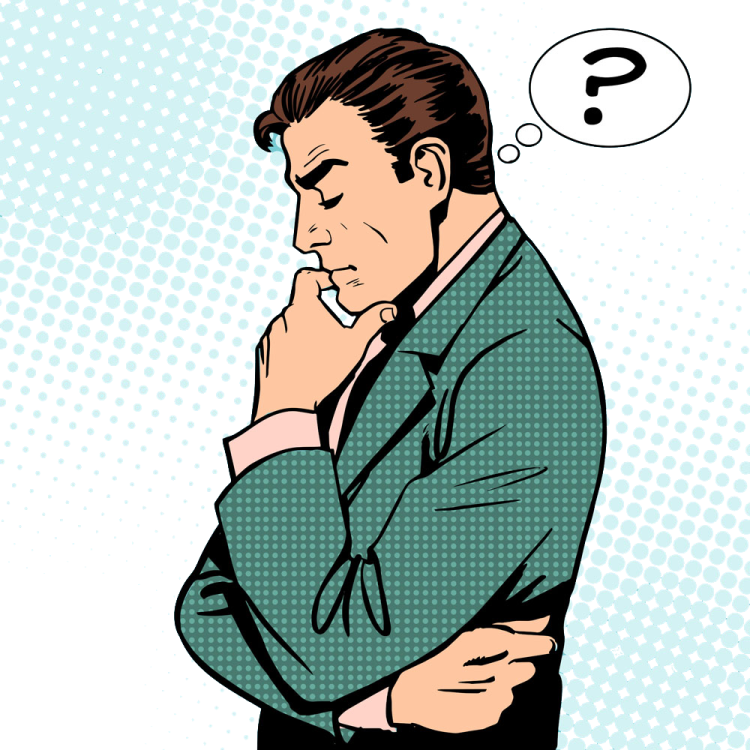 a man with a thought bubble above his head