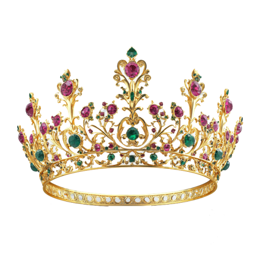 a gold tia with emerald and ruby stones