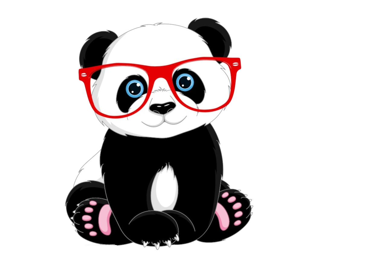 a panda with glasses sitting on the ground