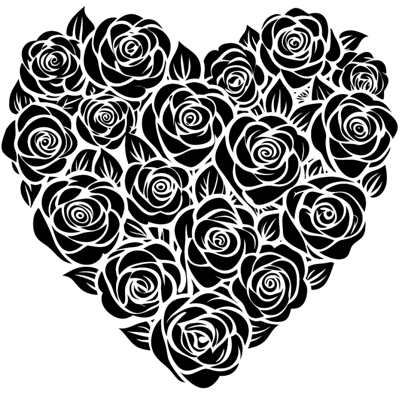 a black and white heart with roses