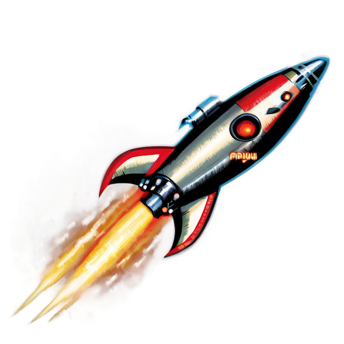 a drawing of a rocket flying through the air
