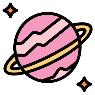 a pink and yellow saturn with stars around it