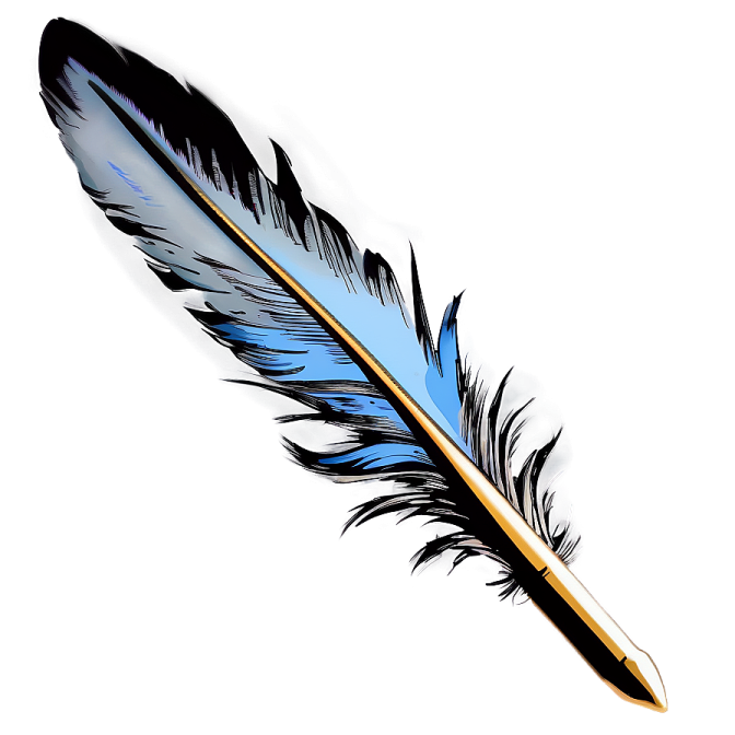 a blue and black feather on a white background