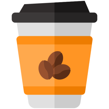 a cup with coffee beans on it