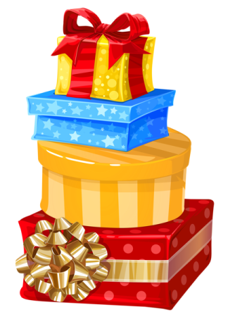 a stack of gift boxes with bows and ribbons
