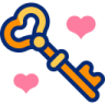 a key with hearts in the background