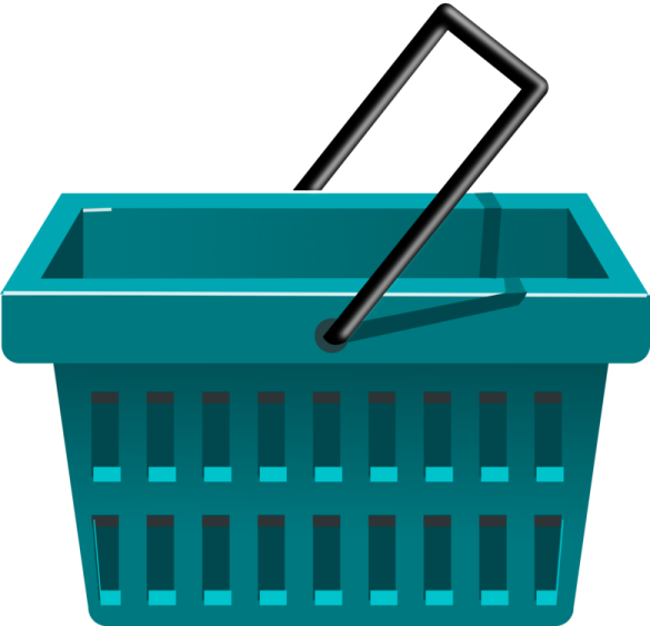 a blue basket with a phone in it