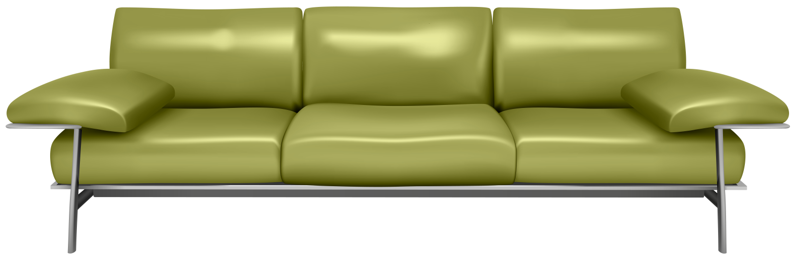 a green leather couch with chrome legs