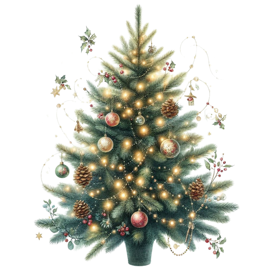 a christmas tree with ornaments and lights