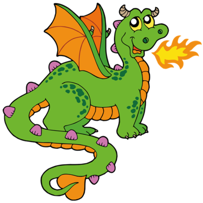 a green dragon with orange wings
